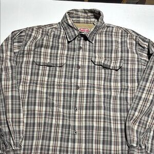 Wrangler Dark Grey and Brown Plaid Long Sleeve Shirt Button Down Men’s XL